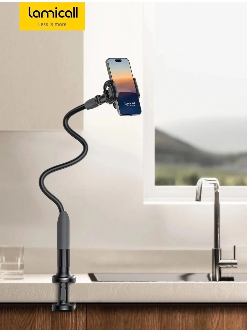 Lamicall Gooseneck Universal Phone Holder. Cell Mount Clamp Clip, Black. New.